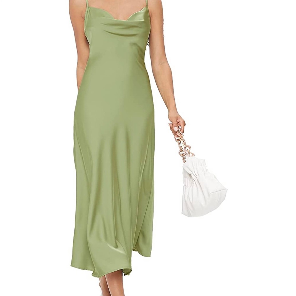 Sage green satin dress